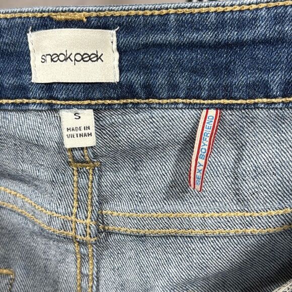 Sneak Peek Sexy Boyfriend Denim Shorts Lace Cut Out Raw Hem - Picture 6 of 7